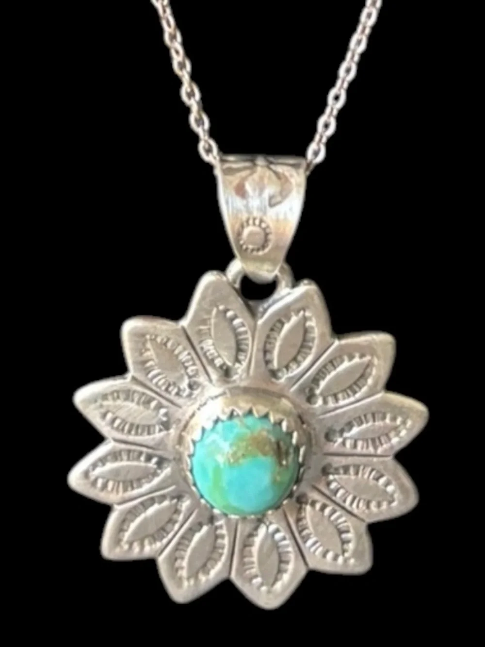 Sonoran Turquoise And Sterling Silver SunFlower Necklace